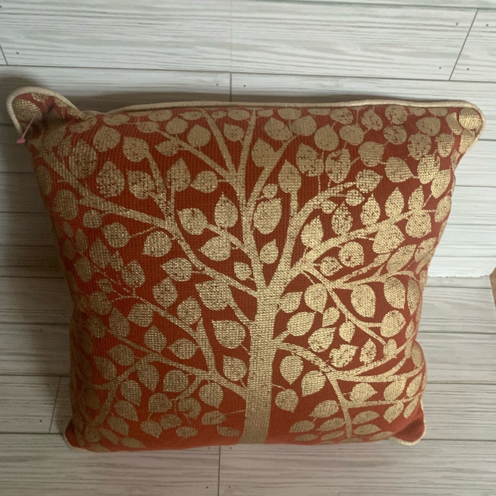 Elegant Gold and Orange Tree Pattern Pillow